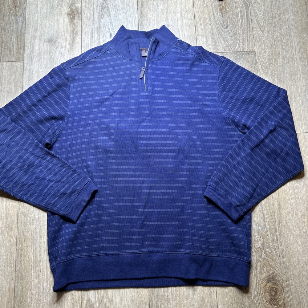 Tasso Elba Mens Blue Striped Quarter Zip 100% Cotton Pullover‎ Sweater XL